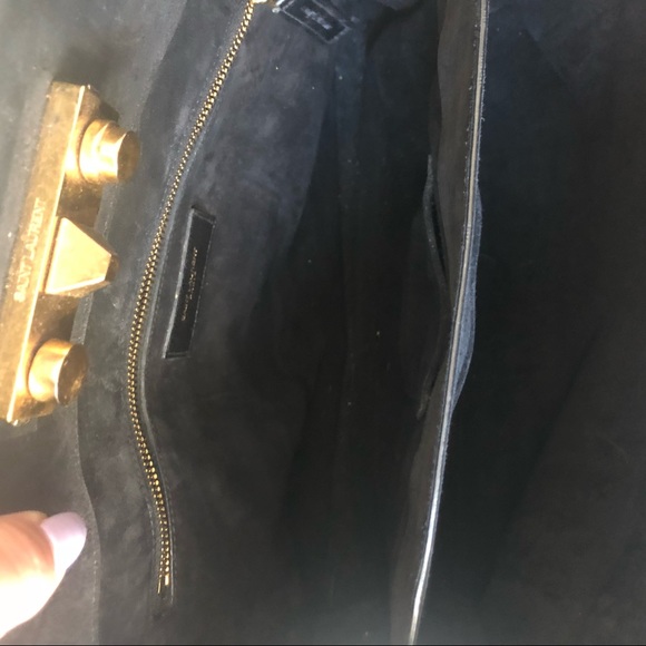 YSL Med Trois Clous Black Suede Fringe Tote - Picture 6 of 8